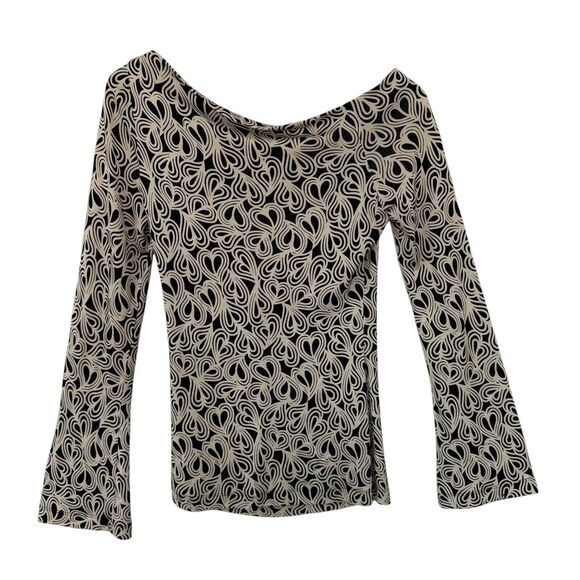 Diane Von Furstenberg Y2K Silk Heart Top Bell Sleeve Ruched Hippie Cute 70s Sz.8 - Picture 2 of 14
